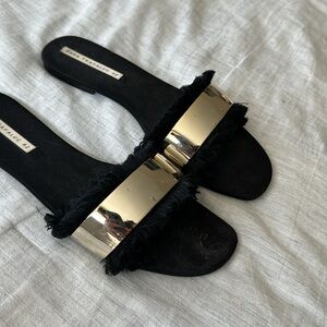 Zara black flat sandal with Gold size 42